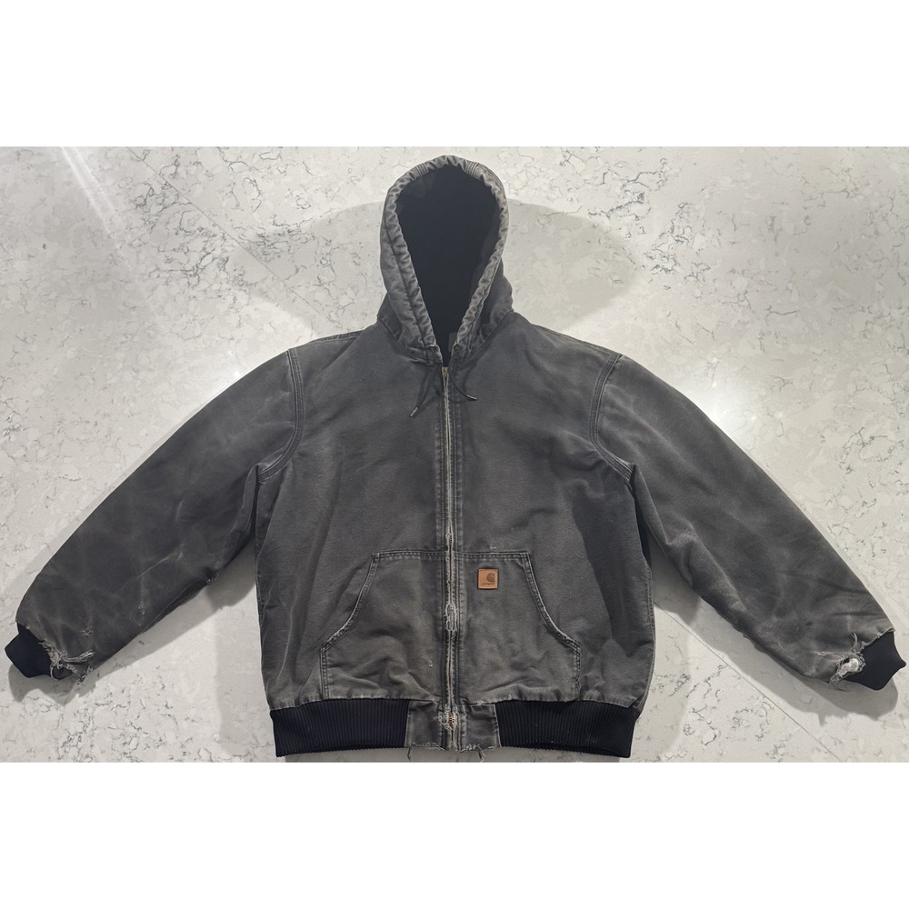 Carhartt J130 Active Jacket Mens XL Tall Black Distressed Sun‎ Faded Thrashed